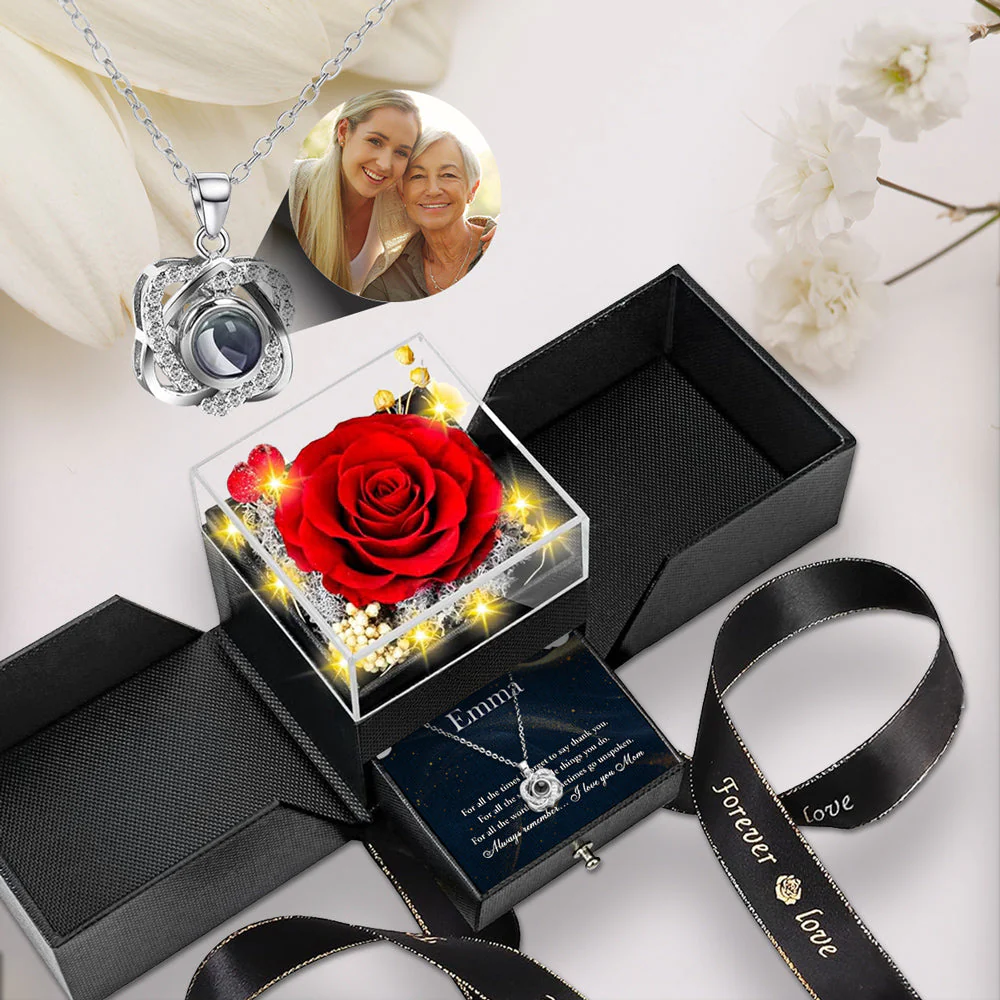 Always Remember - Personalized Custom Preserved Rose With Projection Necklace - Image 6