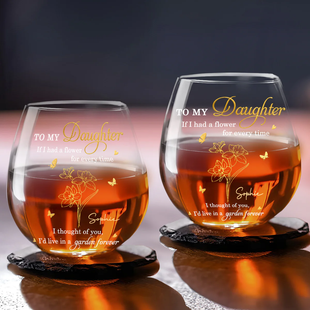 Always Thinking of You Daughter - Personalized Custom Wine Glass - Image 3