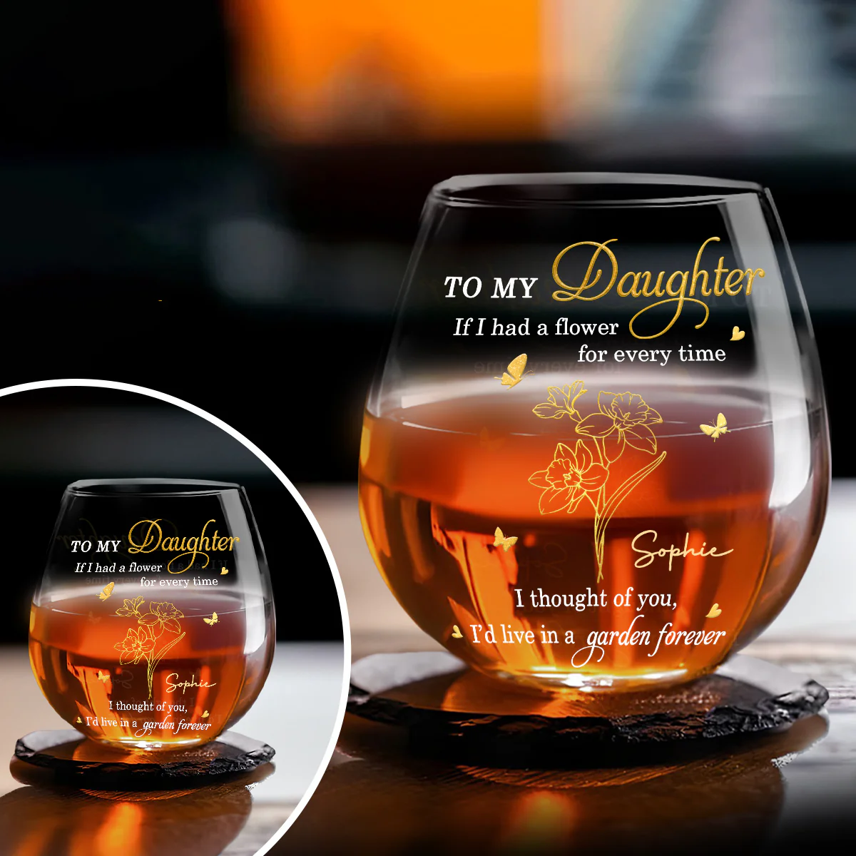 Always Thinking of You Daughter - Personalized Custom Wine Glass - Image 4