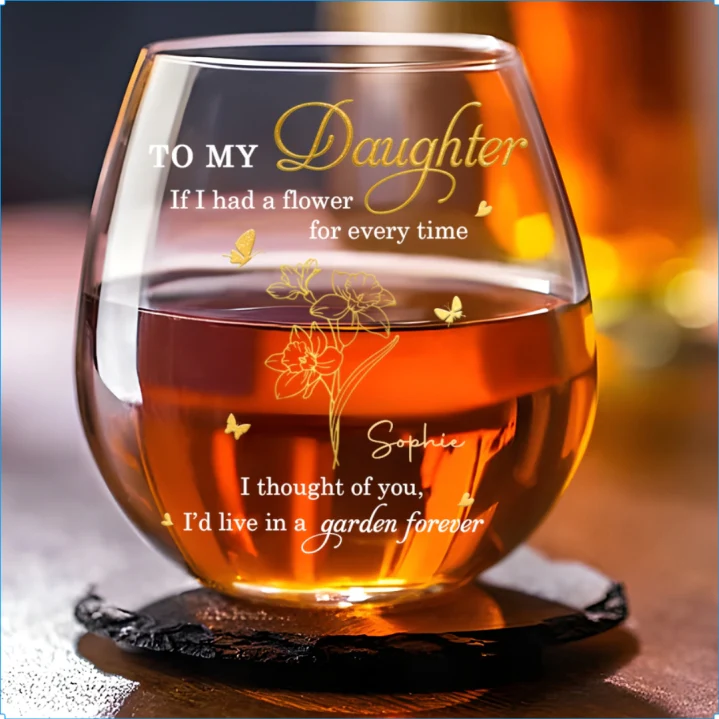 Always Thinking of You Daughter - Personalized Custom Wine Glass - Image 5