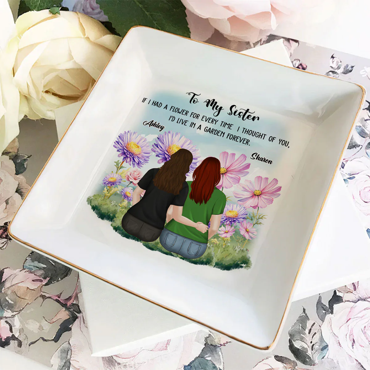 Always Thinking Of You Sister- Personalized Custom Jewelry Dish - Image 3