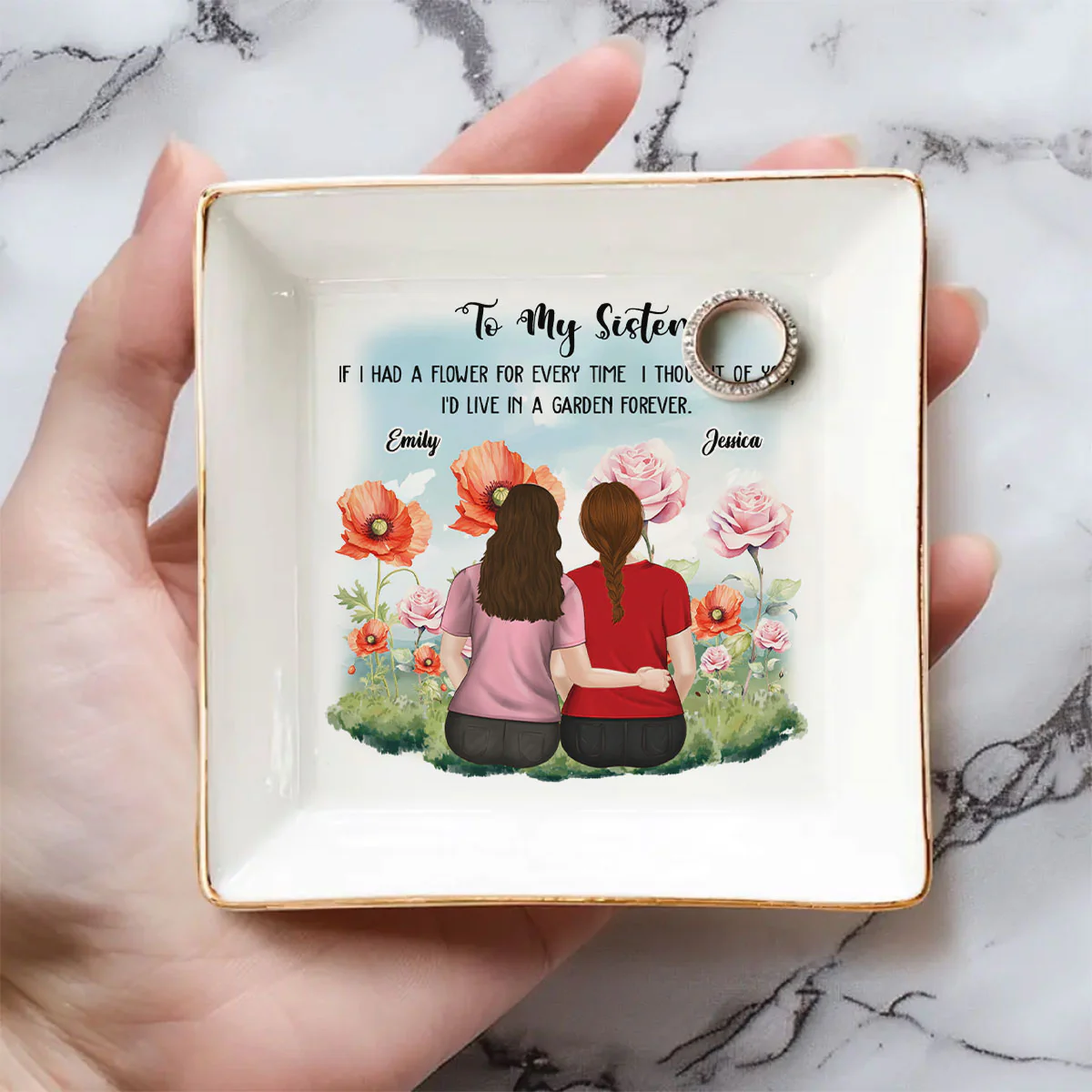 Always Thinking Of You Sister- Personalized Custom Jewelry Dish - Image 4