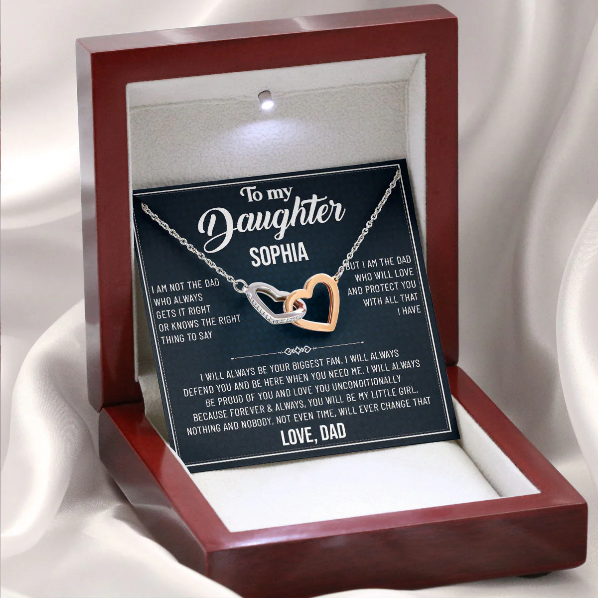 Always Will Love And Protect You - Personalized Custom Interlocking Heart Necklace - Image 3