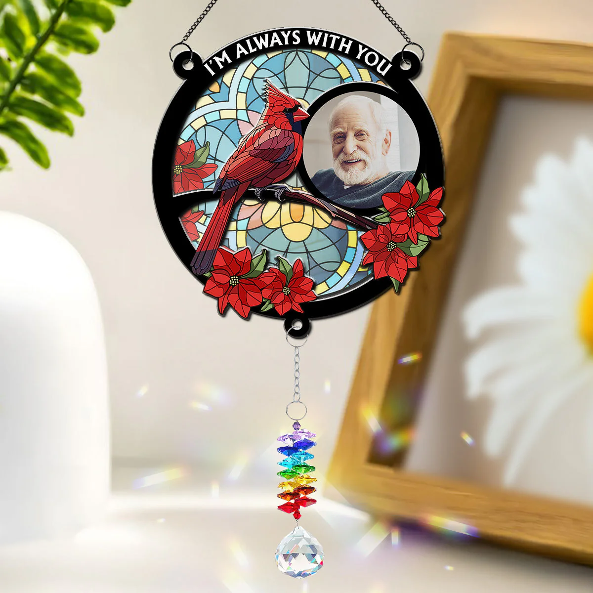 Always With You Memorial Heart - Personalized Custom Suncatcher With Crystal Rainbow Charm - Image 2