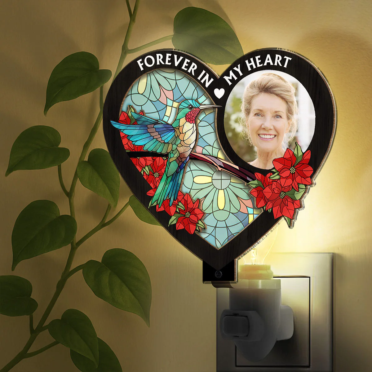 Always With You Memorial Heart - Personalized Custom Wood And Acrylic Night Light - Image 2