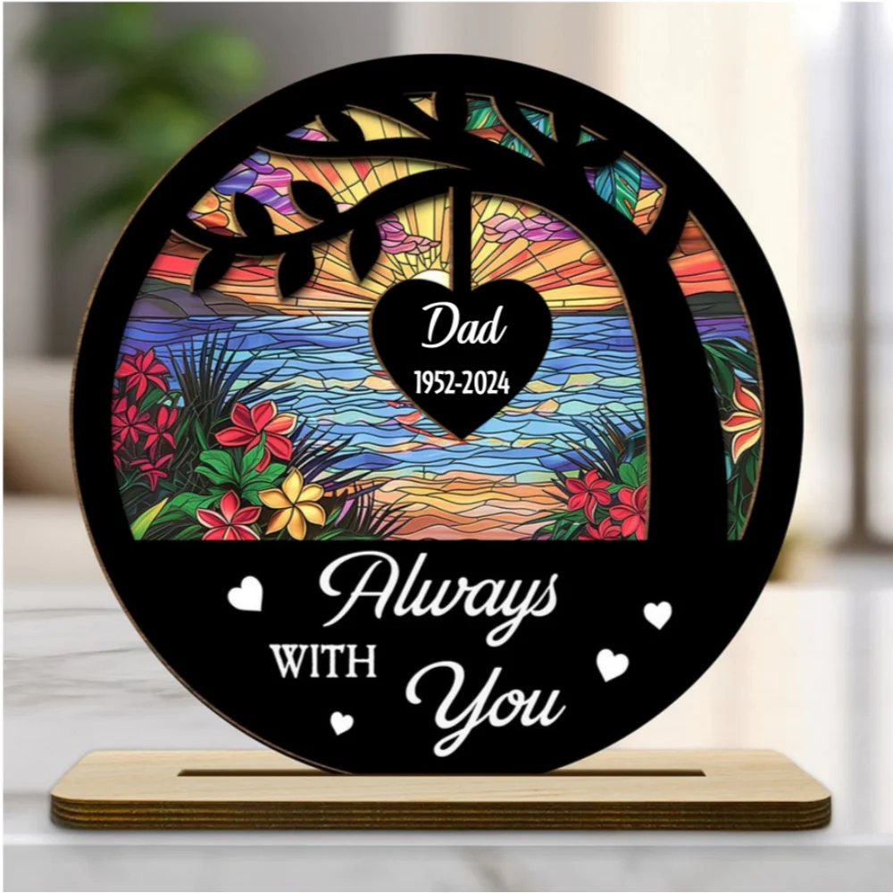 Always With You - Personalized Custom 2-Layer Wood Plaque With Flat Base - Image 6