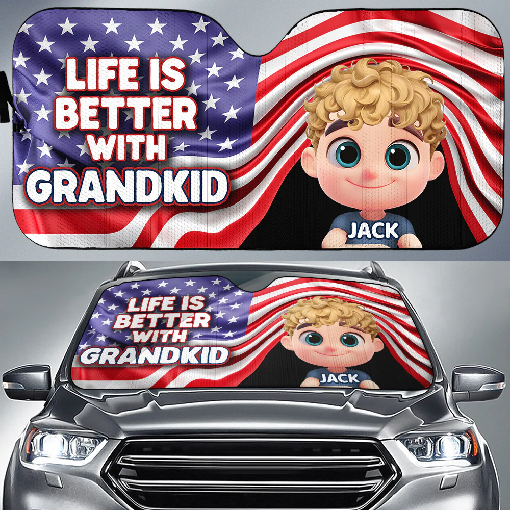 America Life is Better with Grandkids - Personalized Custom Car Sunshade - Image 2
