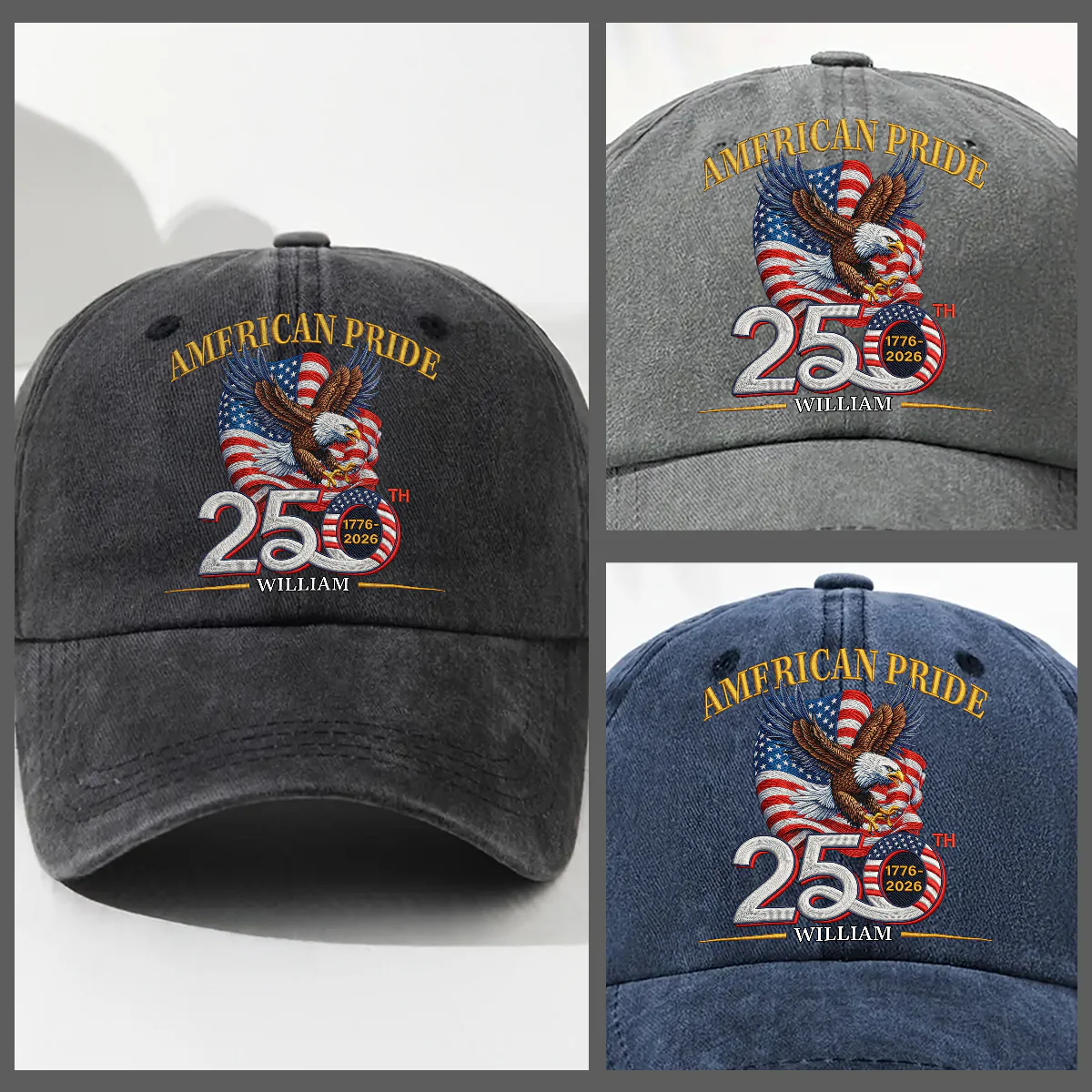 America Pride - Personalized Custom Vintage Washed Denim Cap - Image 3