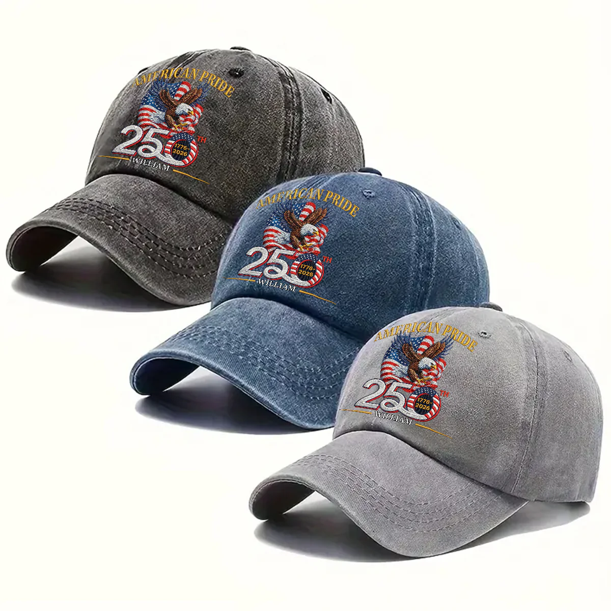 America Pride - Personalized Custom Vintage Washed Denim Cap - Image 4
