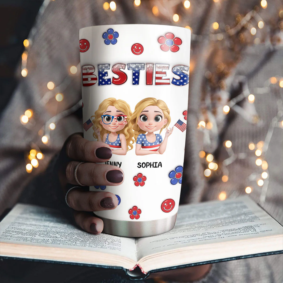 American Besties  - Personalized Custom 3D Inflated Effect Tumbler - Image 3