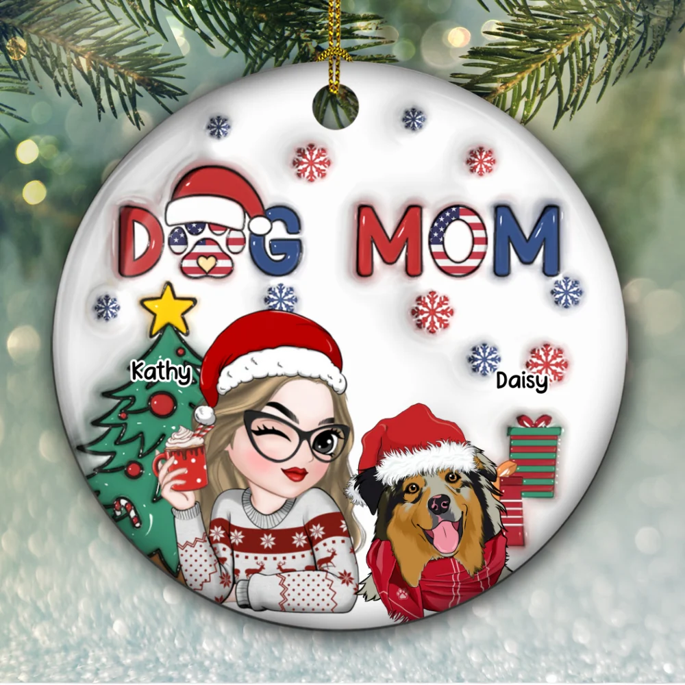 American Dog Mom Christmas - Personalized Custom 3D Inflated Effect Ceramic Ornament - Image 5