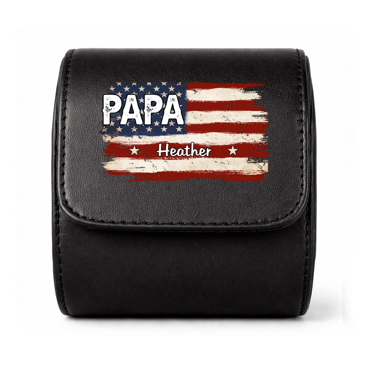American Flag Name - Personalized Custom Leather Watch Case - Image 6