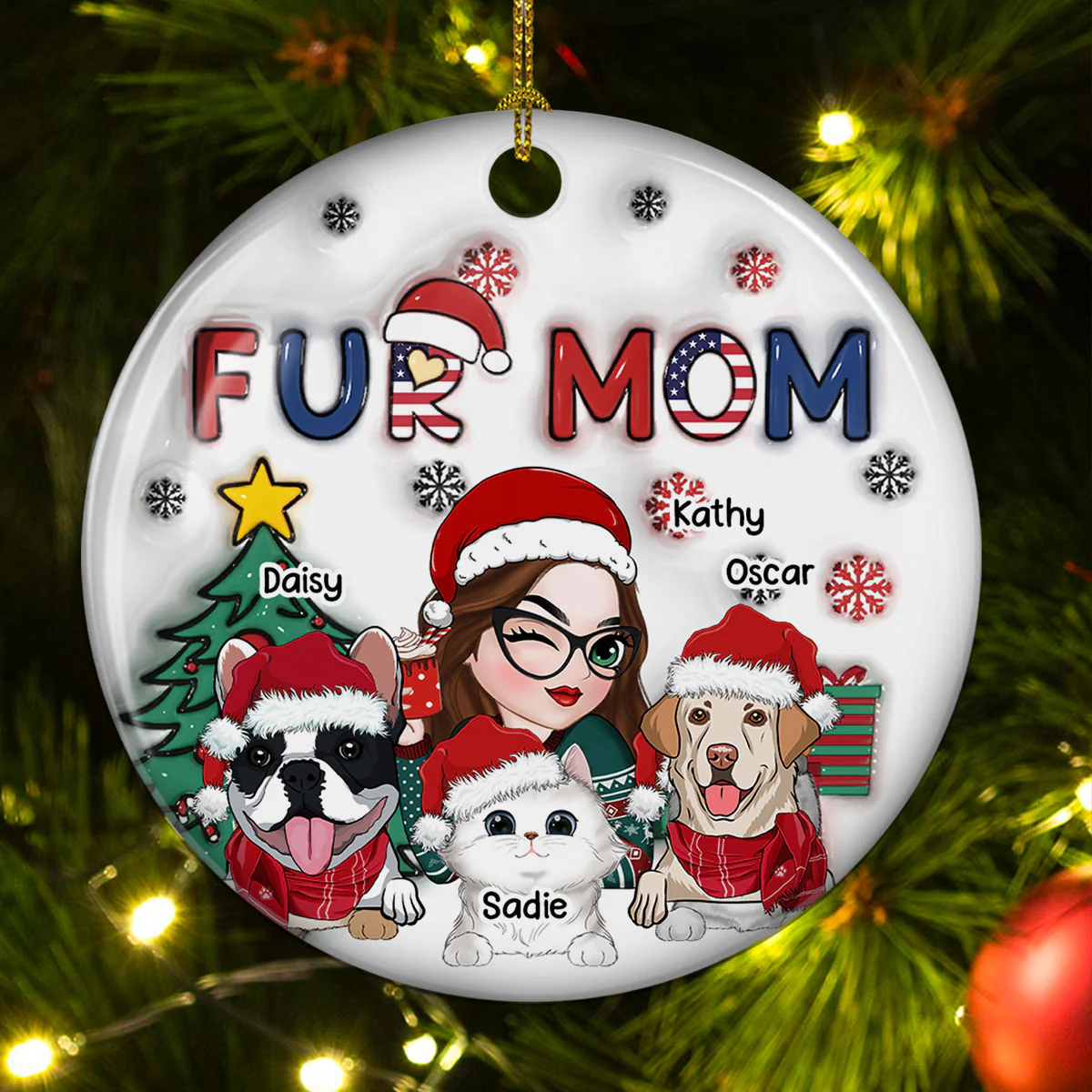 American Fur Mom Christmas -  Personalized Custom 3D Inflated Effect Ceramic Ornament - Image 4