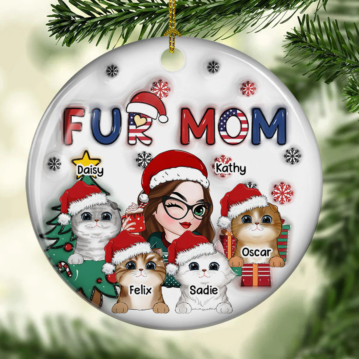 American Fur Mom Christmas -  Personalized Custom 3D Inflated Effect Ceramic Ornament - Image 5