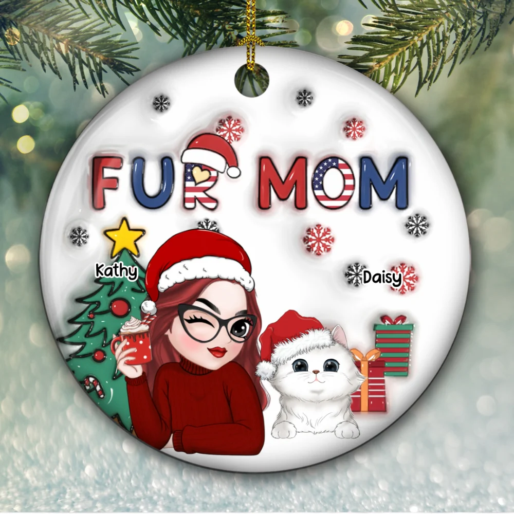 American Fur Mom Christmas -  Personalized Custom 3D Inflated Effect Ceramic Ornament - Image 6