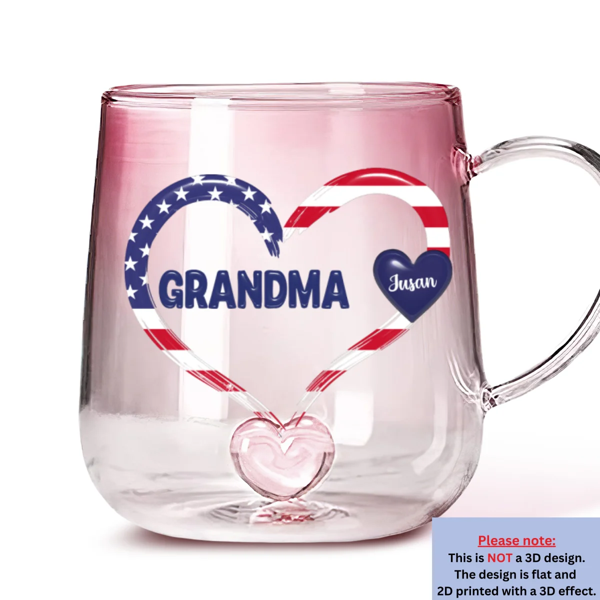 American Grandma - Personalized Custom Pink Gradient Glass Mug - Image 7