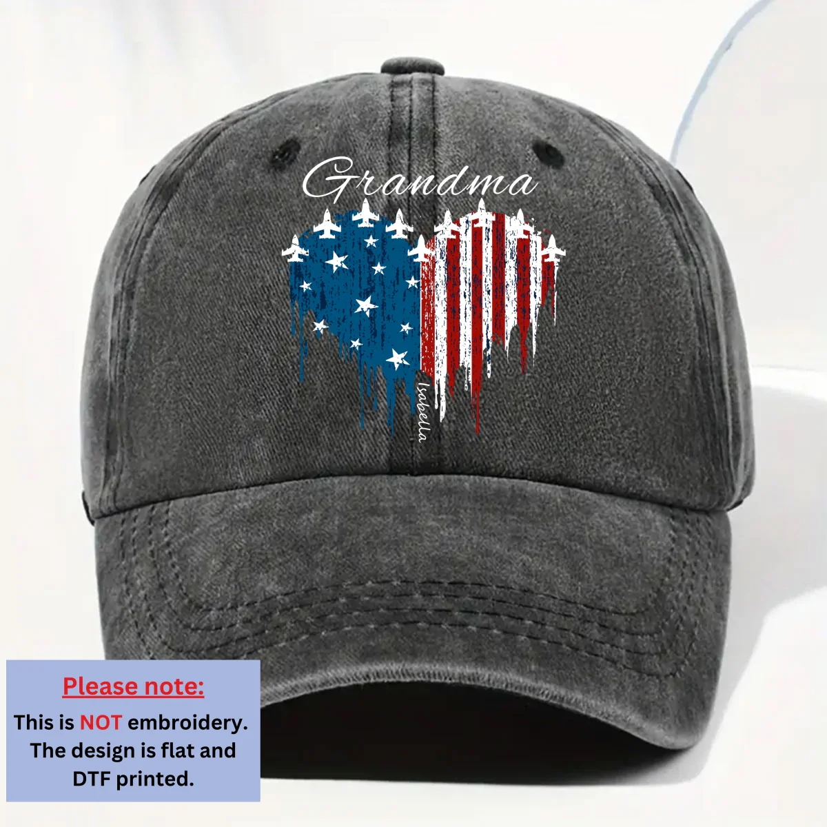 American Grandma - Personalized Custom Vintage Washed Denim Cap - Image 6