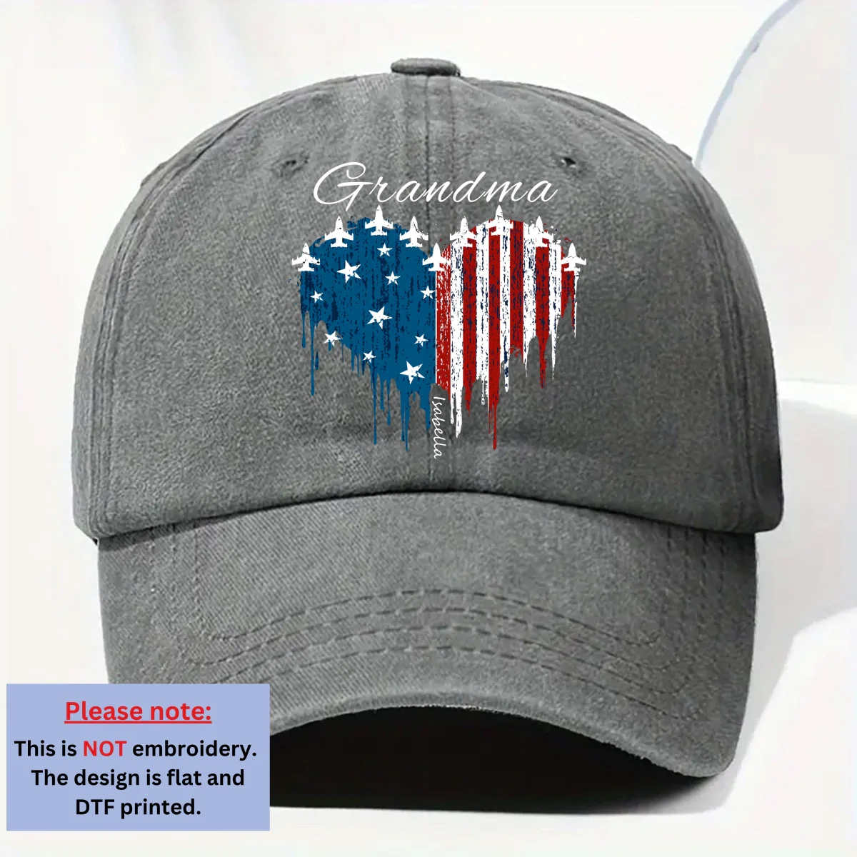 American Grandma - Personalized Custom Vintage Washed Denim Cap - Image 7