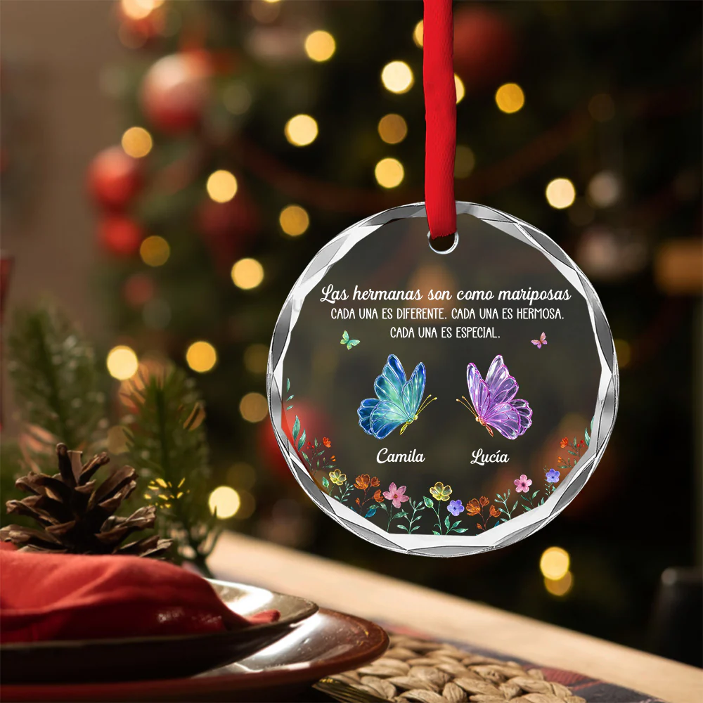 Amor Festivo entre Hermanas - Adorno de Cristal Personalizado - Image 2