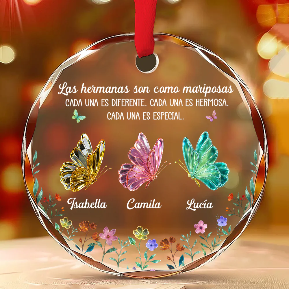 Amor Festivo entre Hermanas - Adorno de Cristal Personalizado - Image 3