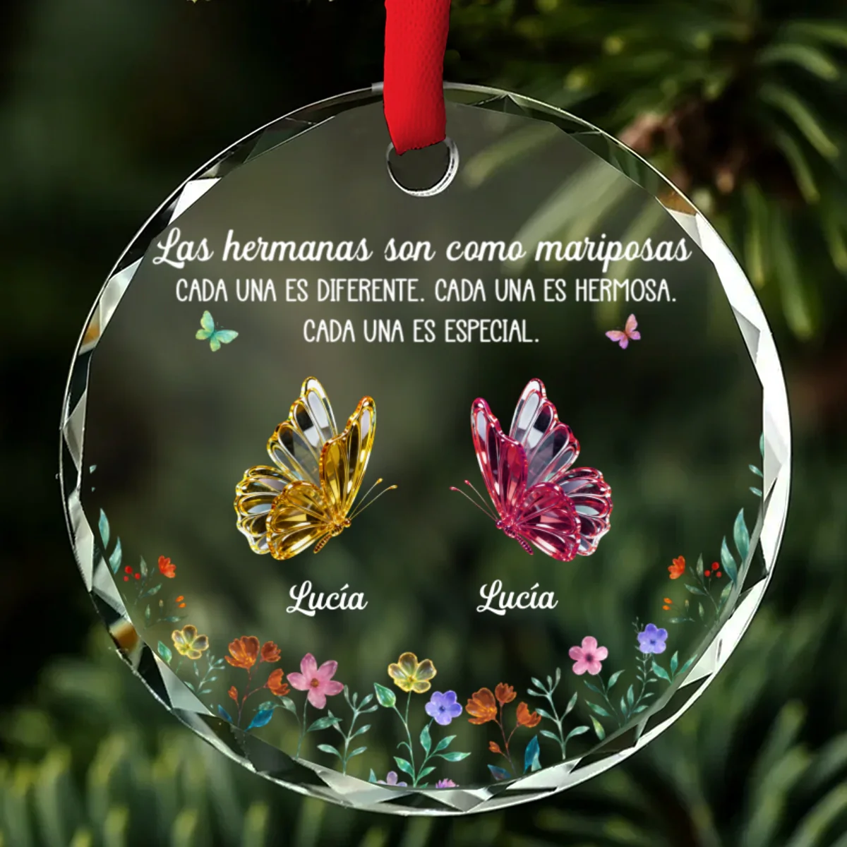 Amor Festivo entre Hermanas - Adorno de Cristal Personalizado - Image 6