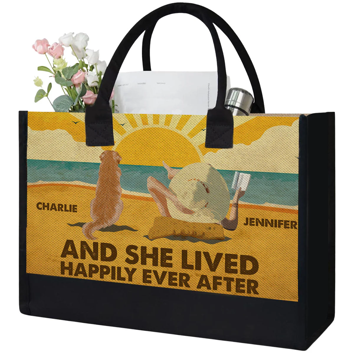 And She Lived Happily Ever After - Personalized Custom Canvas Tote Bag - Image 2