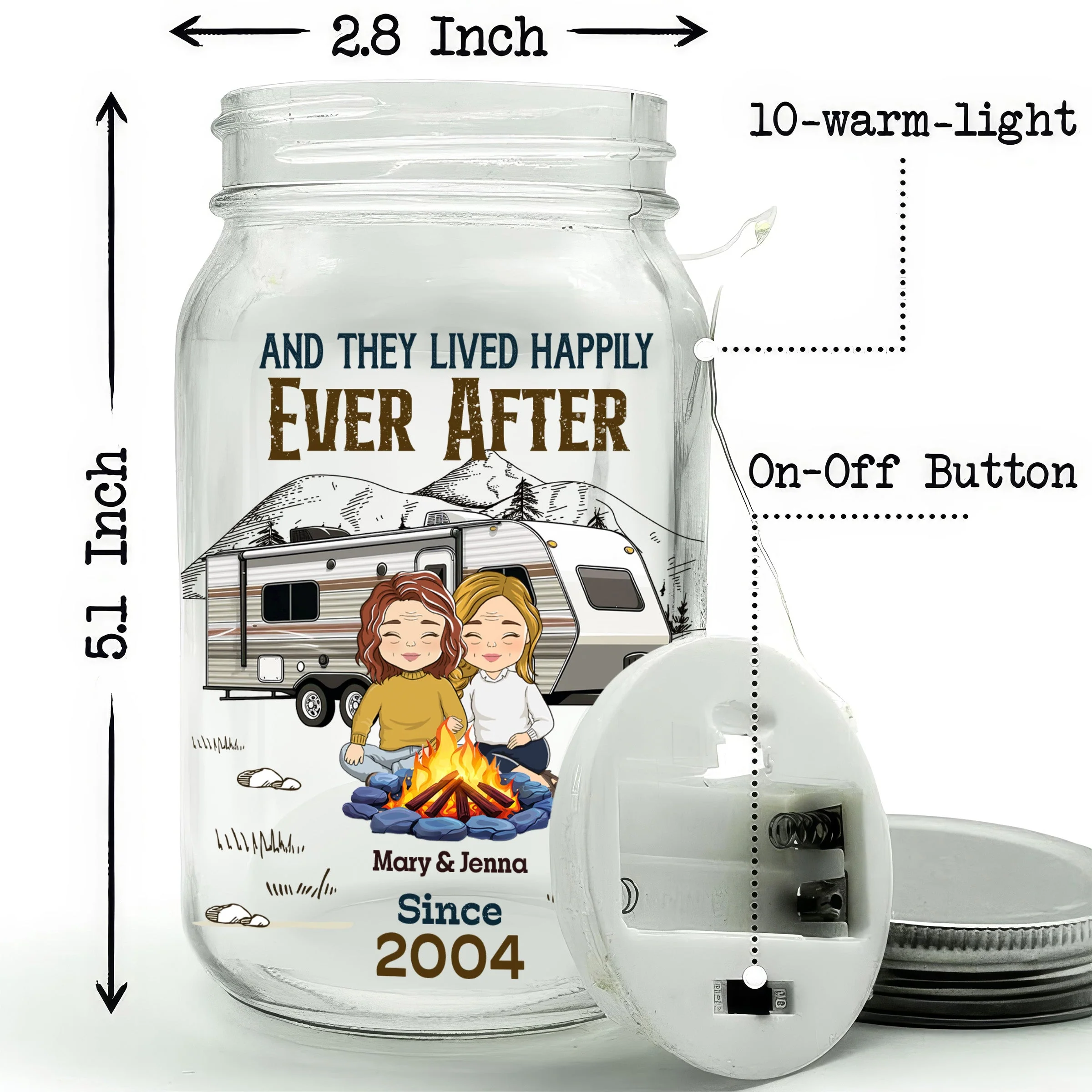 And They Lived Happily Ever After - Personalized Custom Mason Jar Light - Image 4