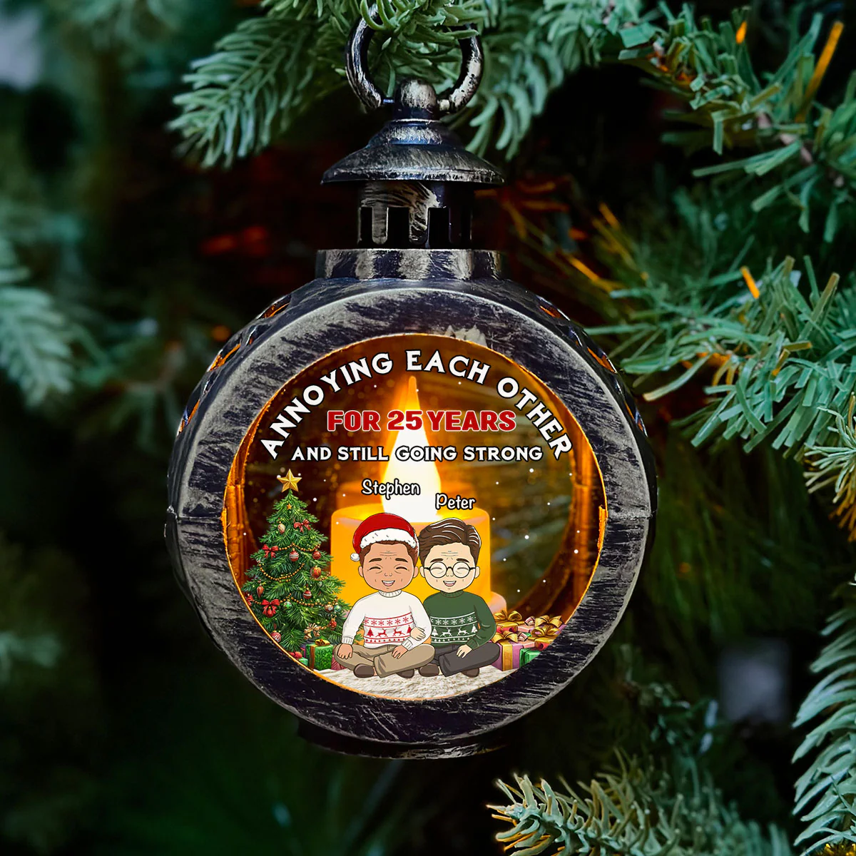 Annoying Each Other And Still Going Strong - Personalized Custom Christmas Lantern - Image 2