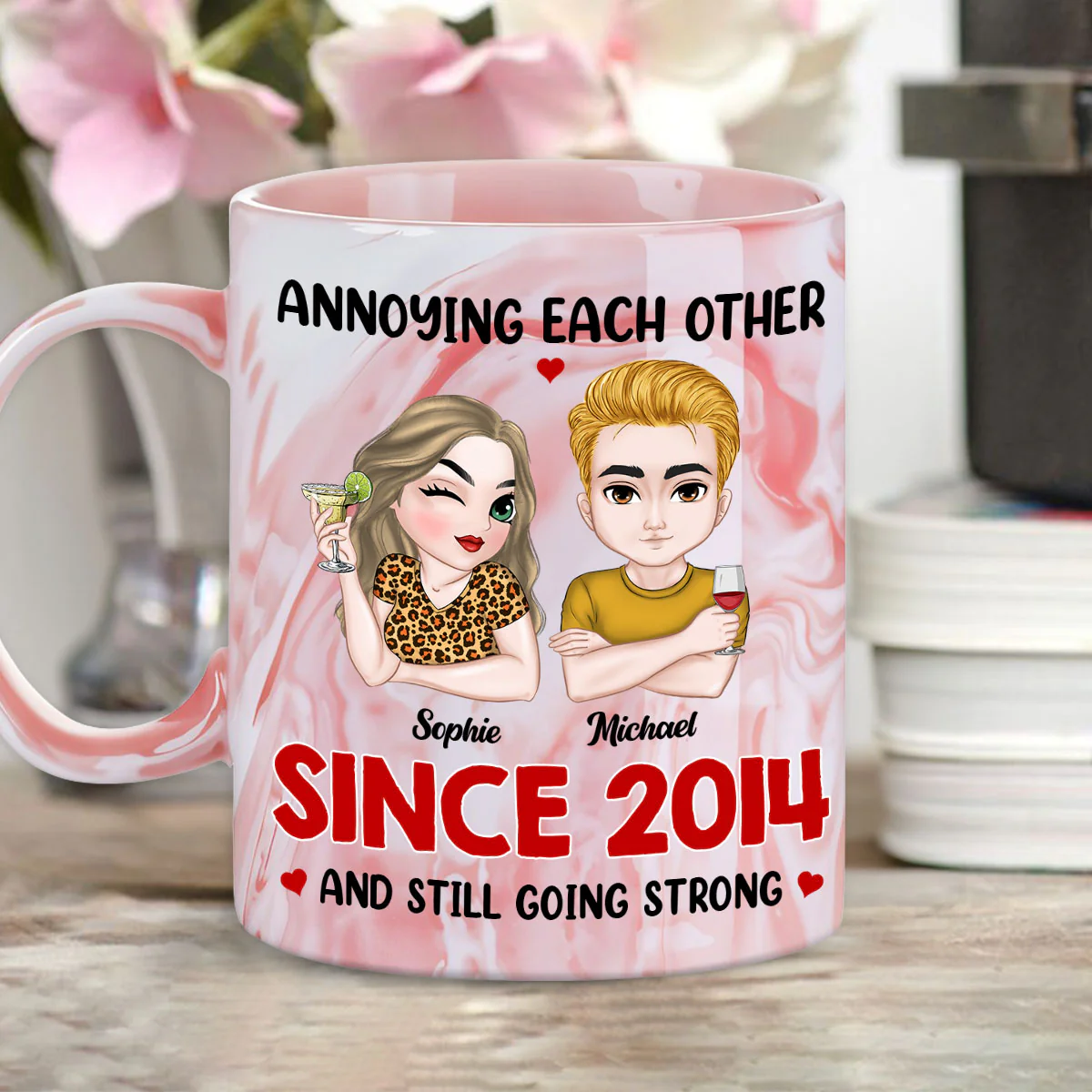 Annoying Each Other Forever - Personalized Custom Pink Marble Mug - Image 2