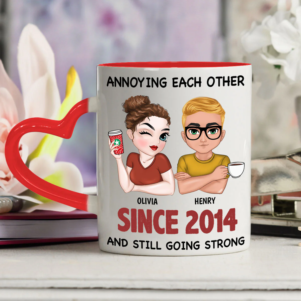 Annoying Each Other - Personalized Custom Heart Handle Mug - Image 2