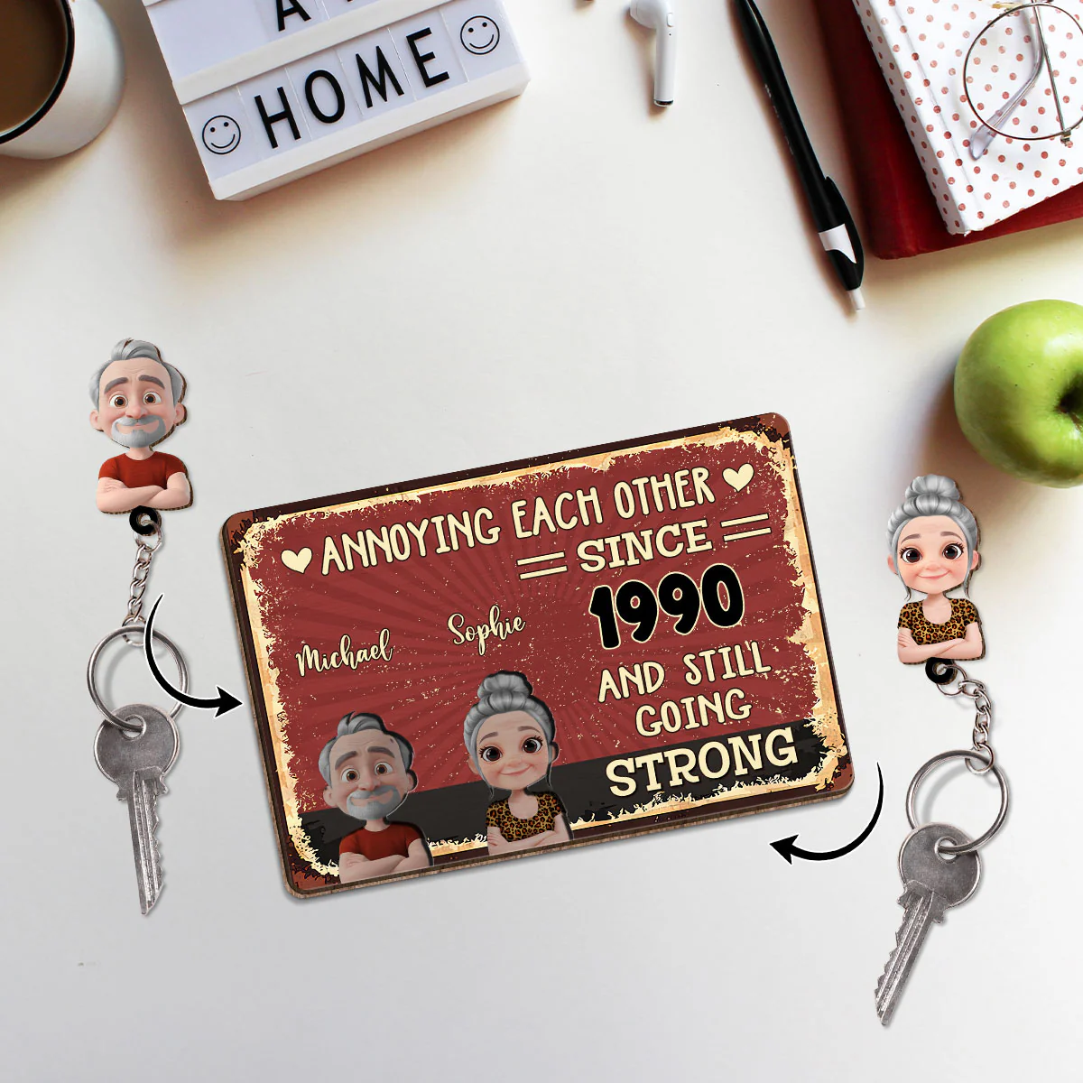 Annoying Each Other - Personalized Custom Wooden Key Holder With Keychain - Image 2