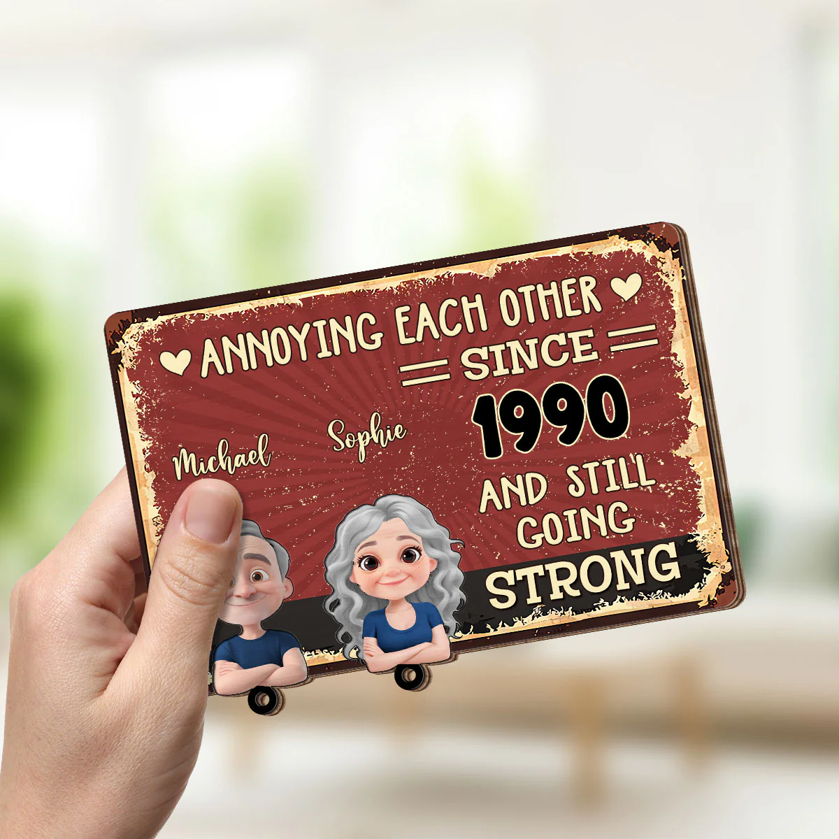 Annoying Each Other - Personalized Custom Wooden Key Holder With Keychain - Image 4