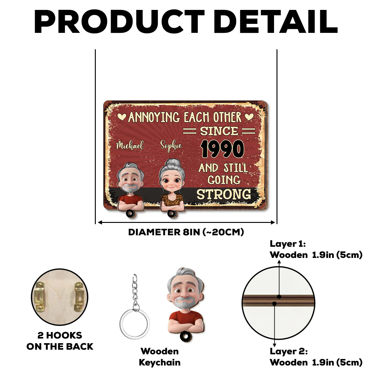 Annoying Each Other - Personalized Custom Wooden Key Holder With Keychain - Image 5