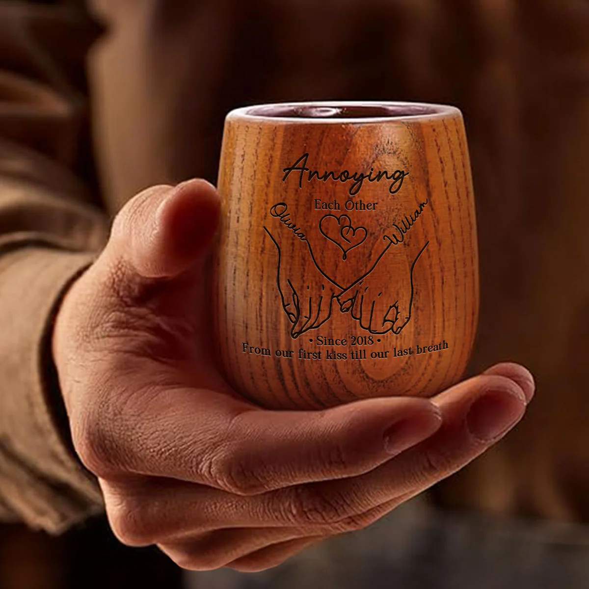Annoying You Daily - Personalized Custom Engraved Wooden Whiskey Glass - Image 2