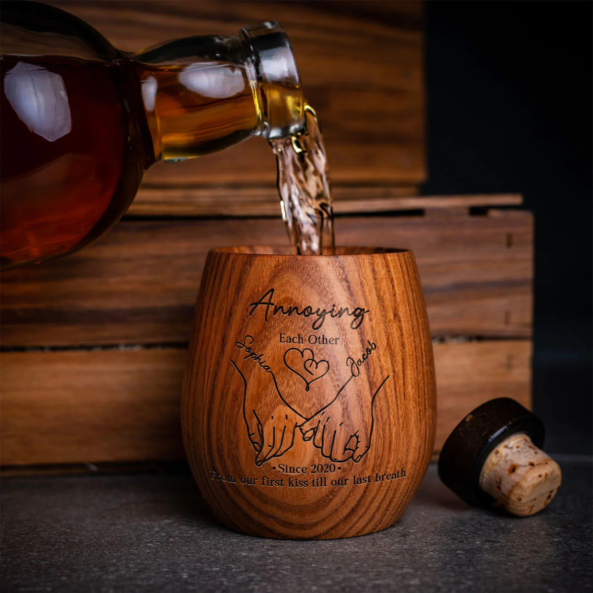 Annoying You Daily - Personalized Custom Engraved Wooden Whiskey Glass - Image 3
