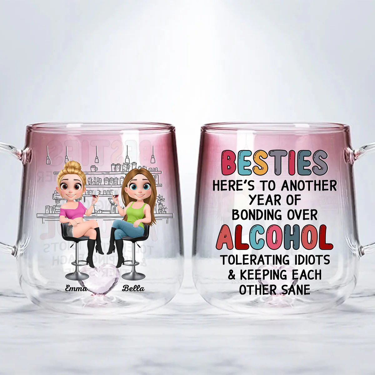Another Year Of Bonding - Personalized Custom Pink Gradient Glass Mug - Image 2