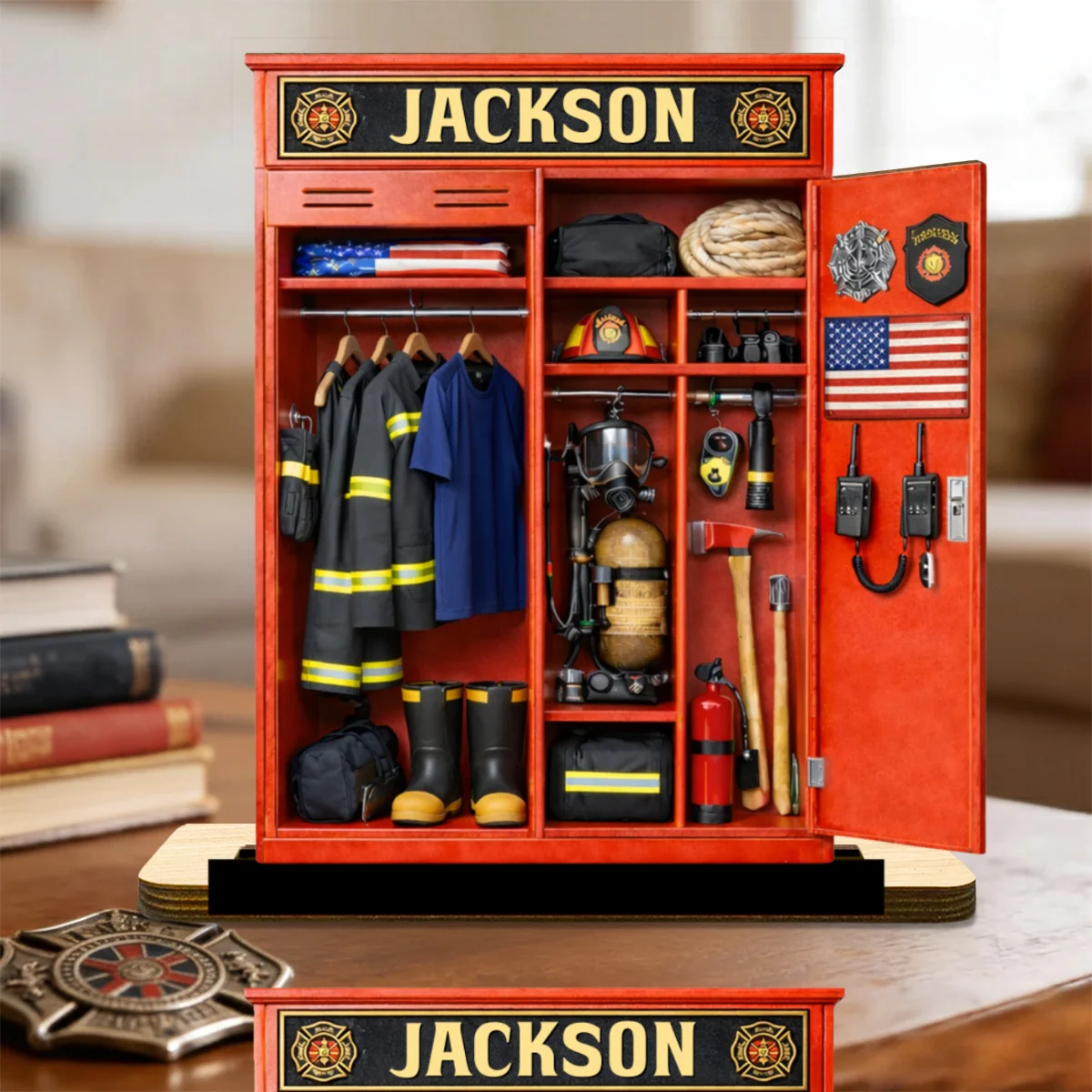 Answering The Alarm - Personalized Custom 2-Layer Wood Plaque With Flat Base - Image 4