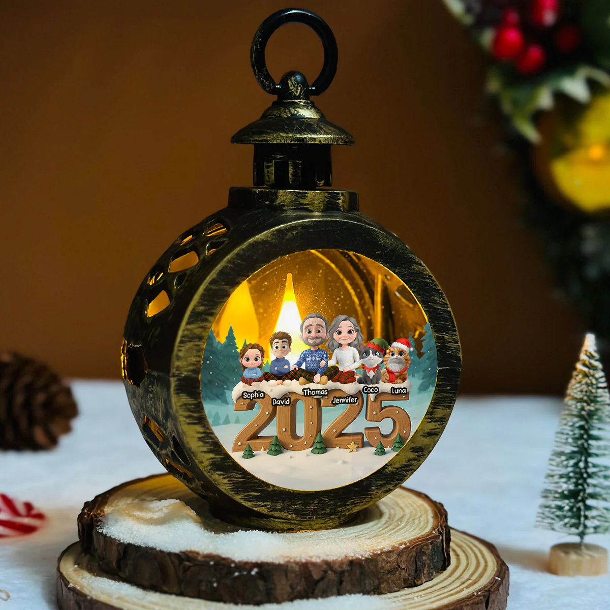 As A Family Now With Cats - Personalized Custom 3D Effect Christmas Lantern - Image 5