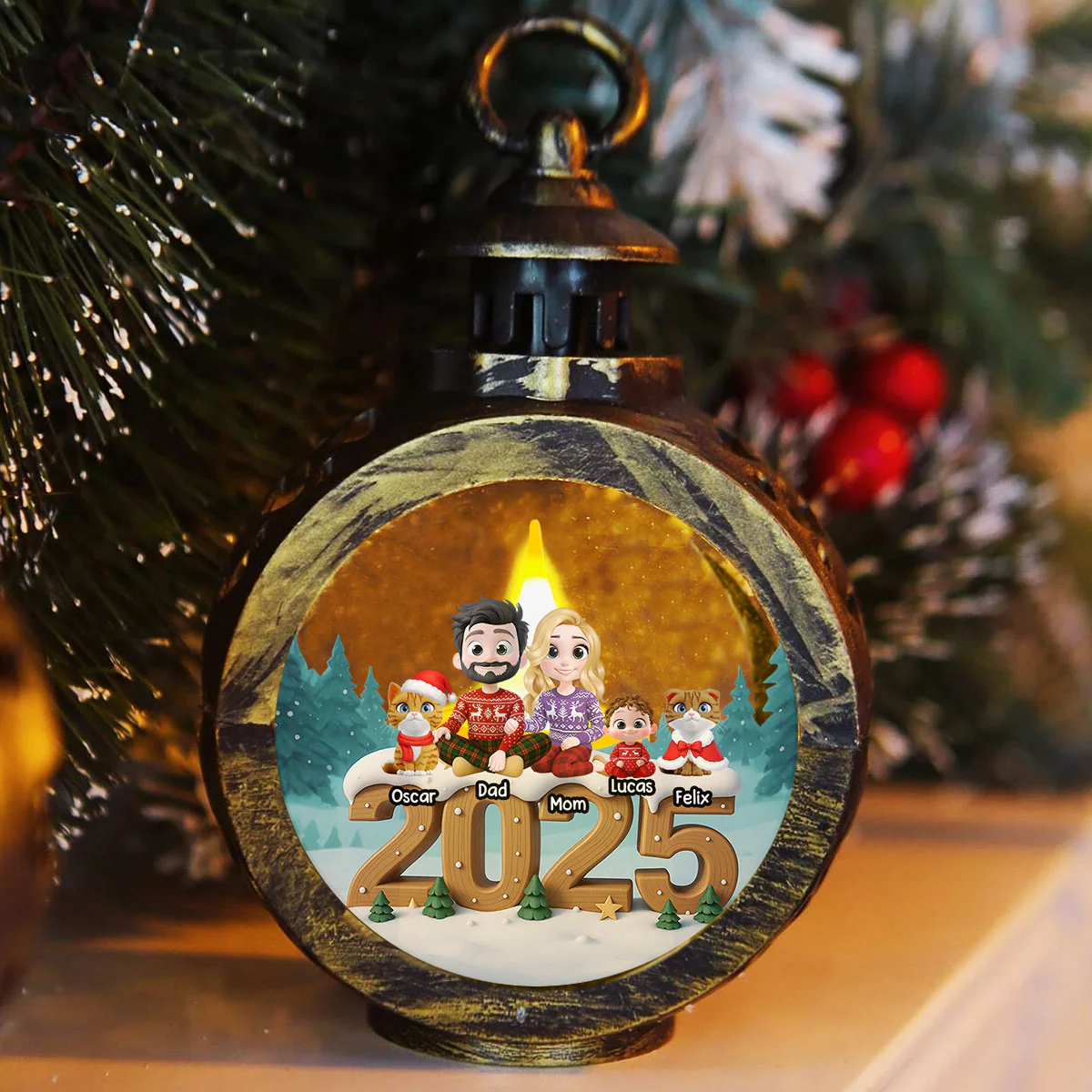 As A Family Now With Cats - Personalized Custom 3D Effect Christmas Lantern - Image 6