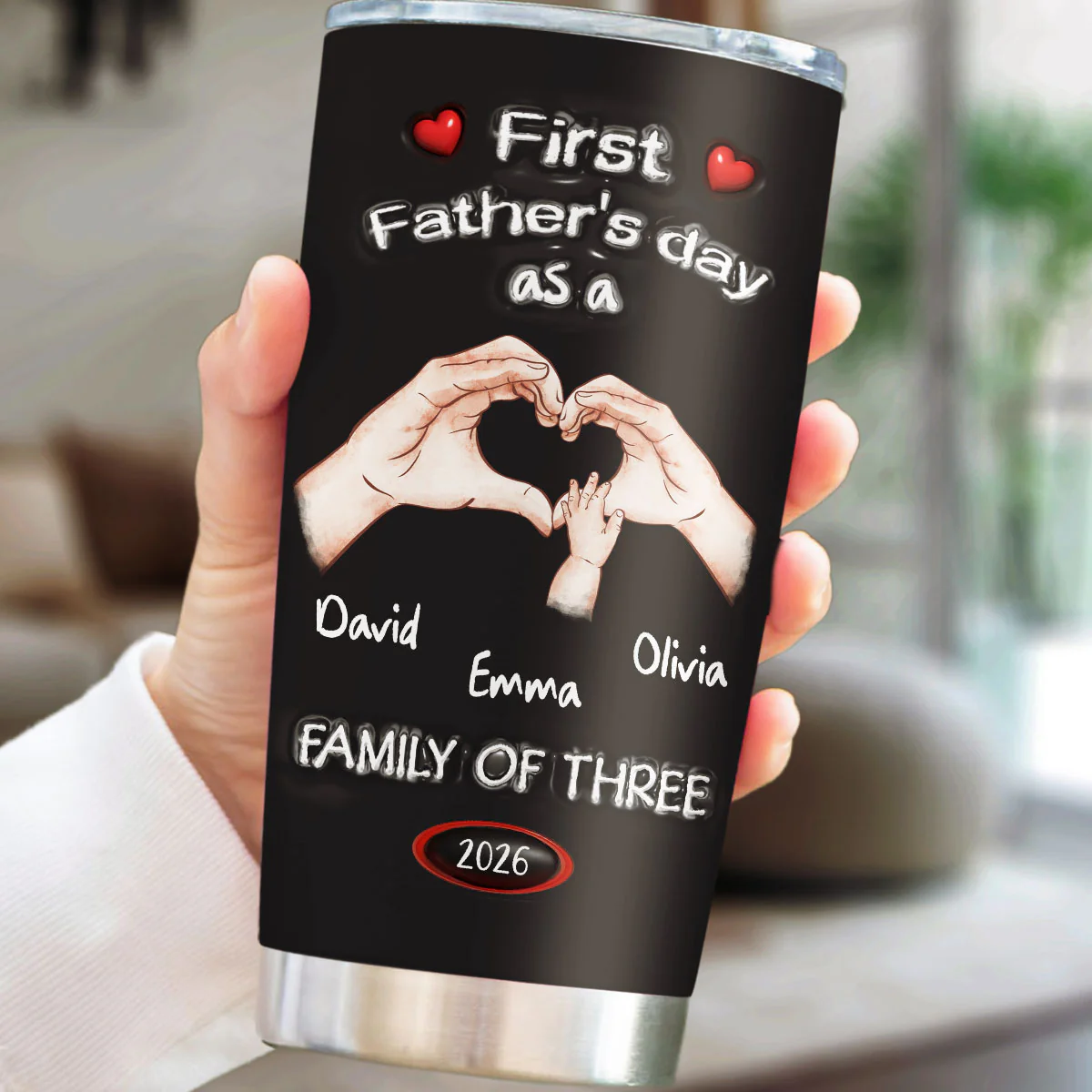 As A Family Of Three Fathers Day - Personalized Custom 3D Inflated Effect Tumbler - Image 2
