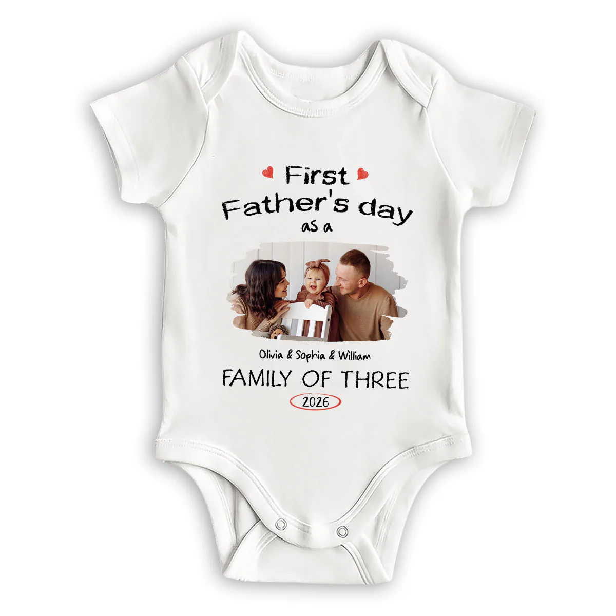 As A Family Of Three Fathers Day Photo - Personalized Custom Baby Onesie