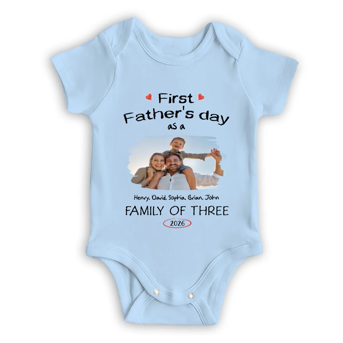 As A Family Of Three Fathers Day Photo - Personalized Custom Baby Onesie - Image 3