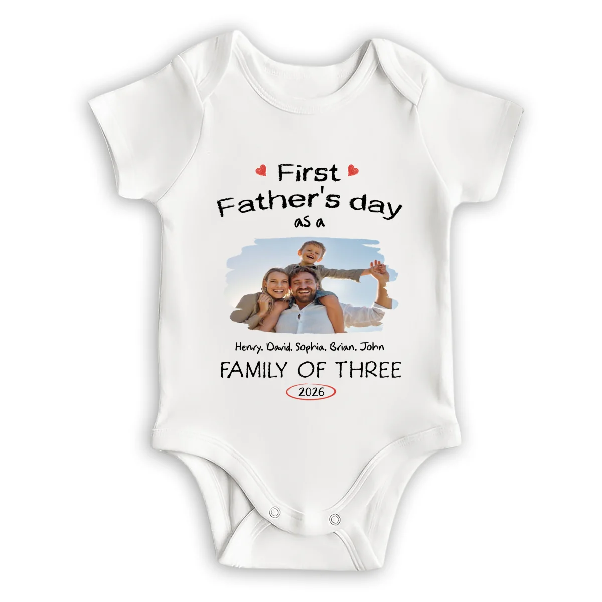 As A Family Of Three Fathers Day Photo - Personalized Custom Baby Onesie - Image 4