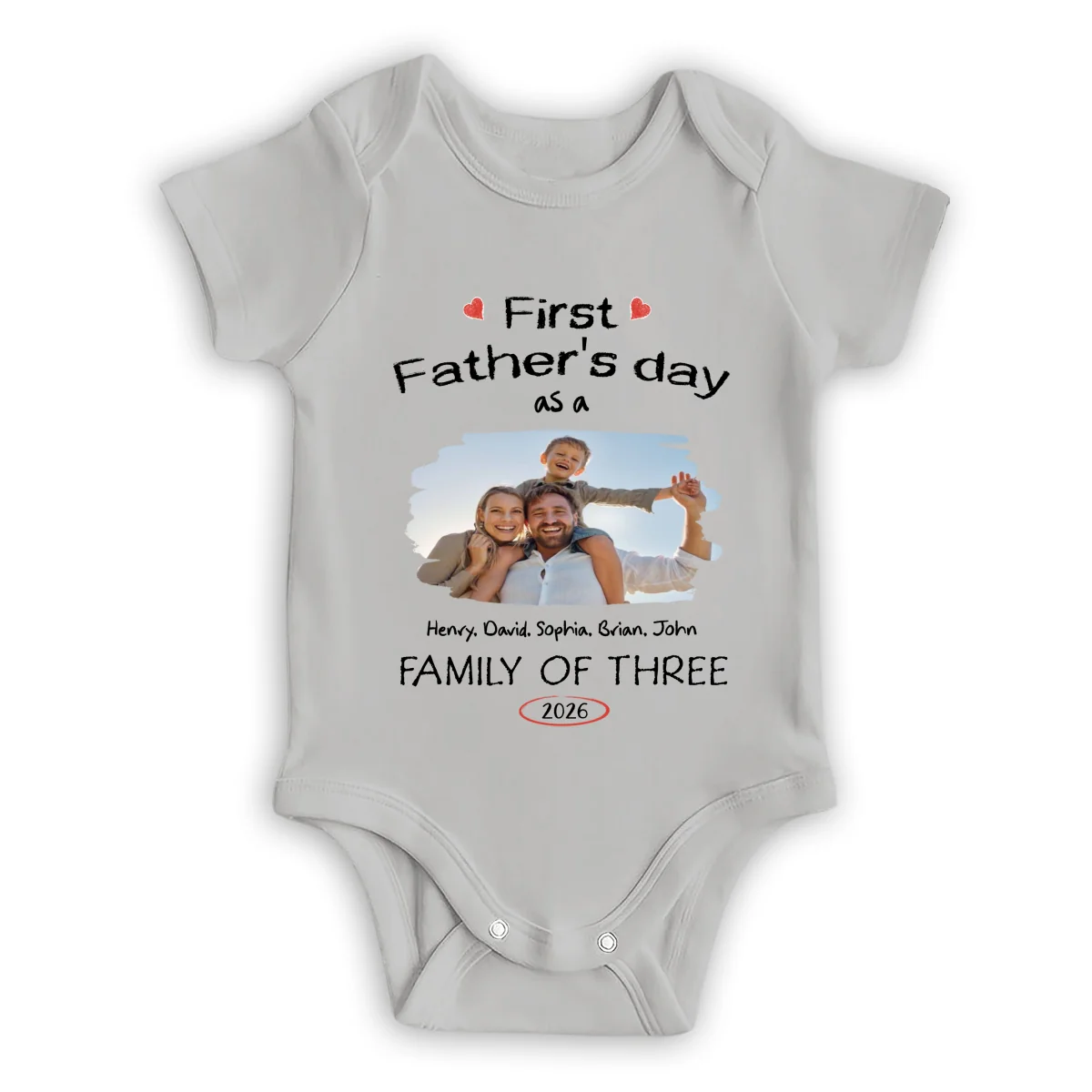 As A Family Of Three Fathers Day Photo - Personalized Custom Baby Onesie - Image 5