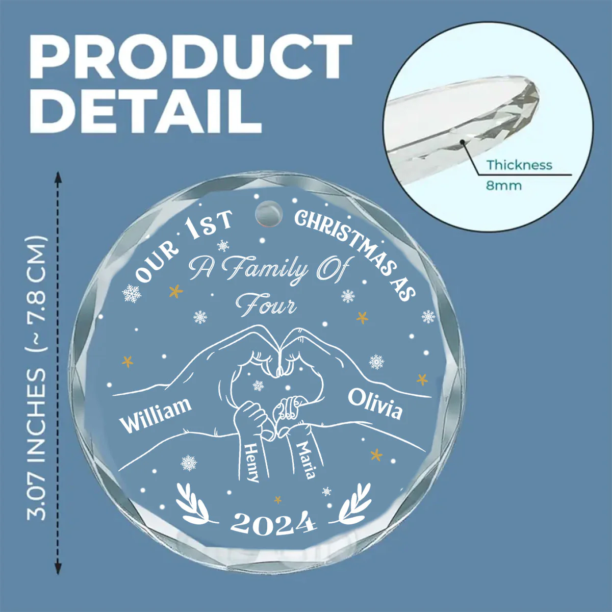 As A Family Of Three Members - Personalized Custom Glass Ornament - Image 5