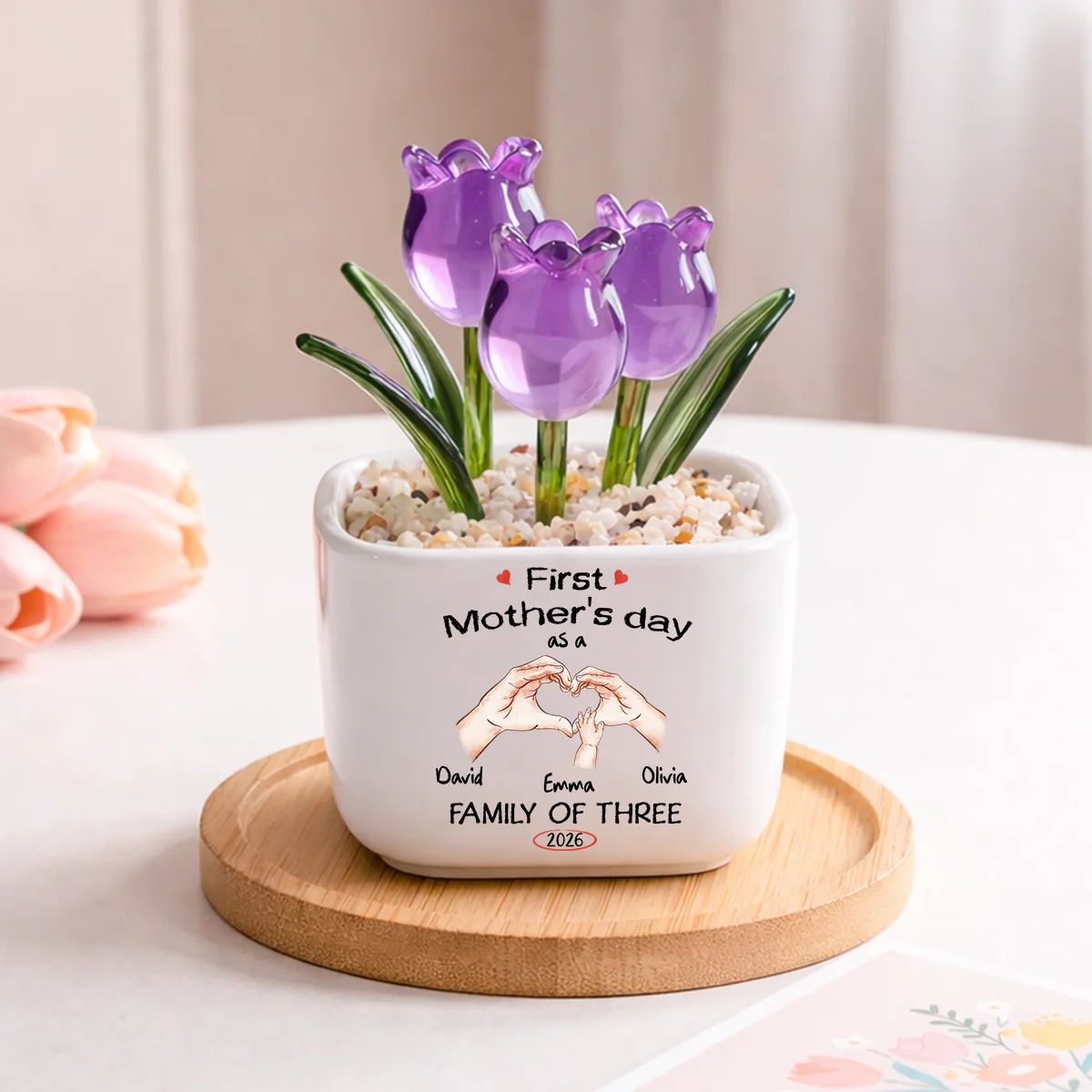 As A Family Of Three - Personalized Custom Glass Everlasting Tulips