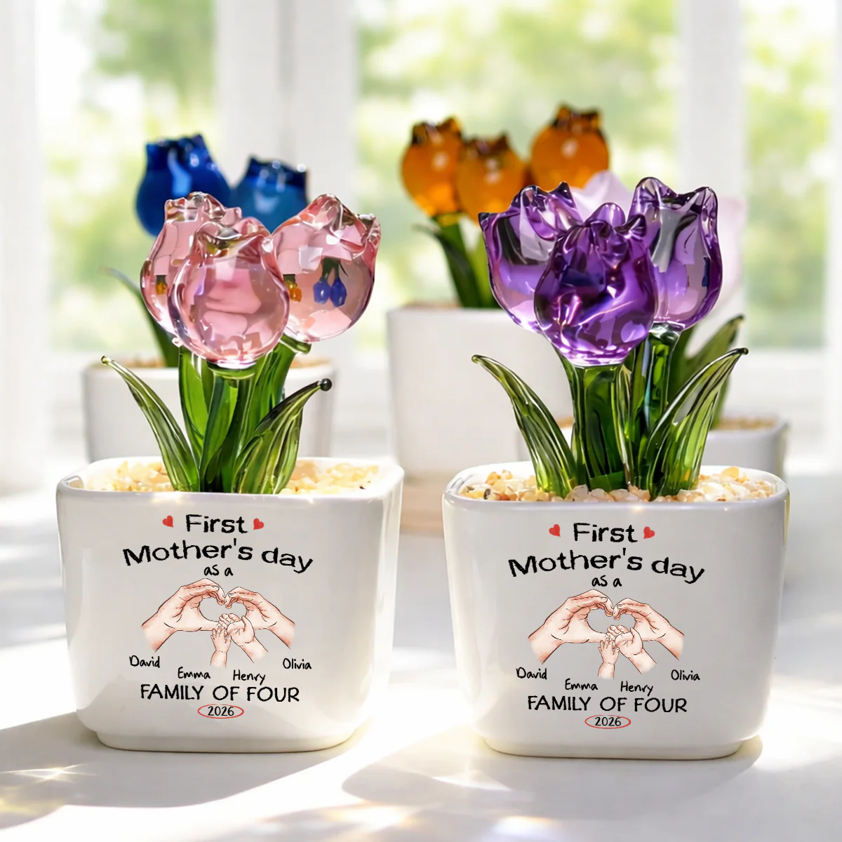 As A Family Of Three - Personalized Custom Glass Everlasting Tulips - Image 4