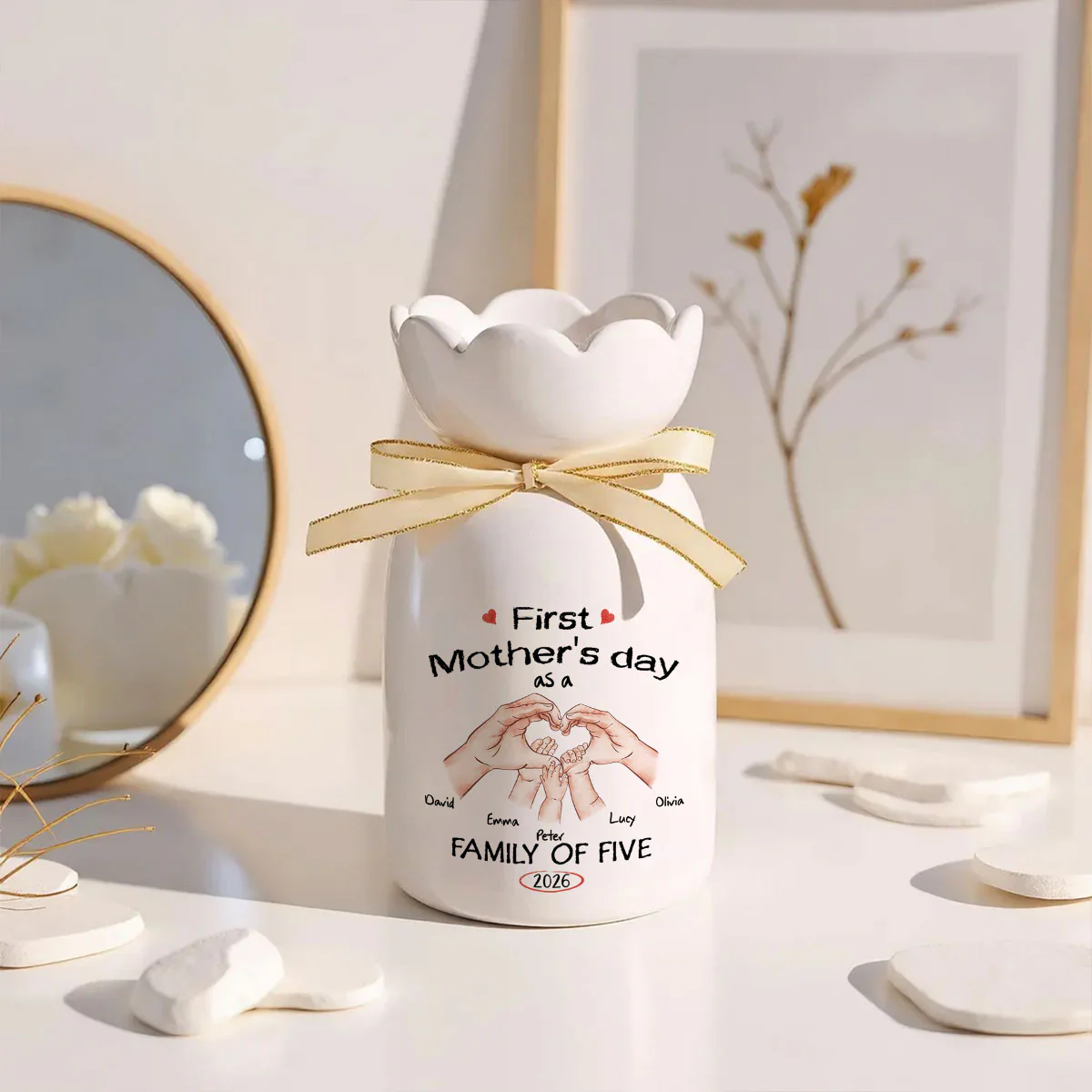 As A Family Of Three - Personalized Custom Ribbon Tie Flower Vase - Image 3