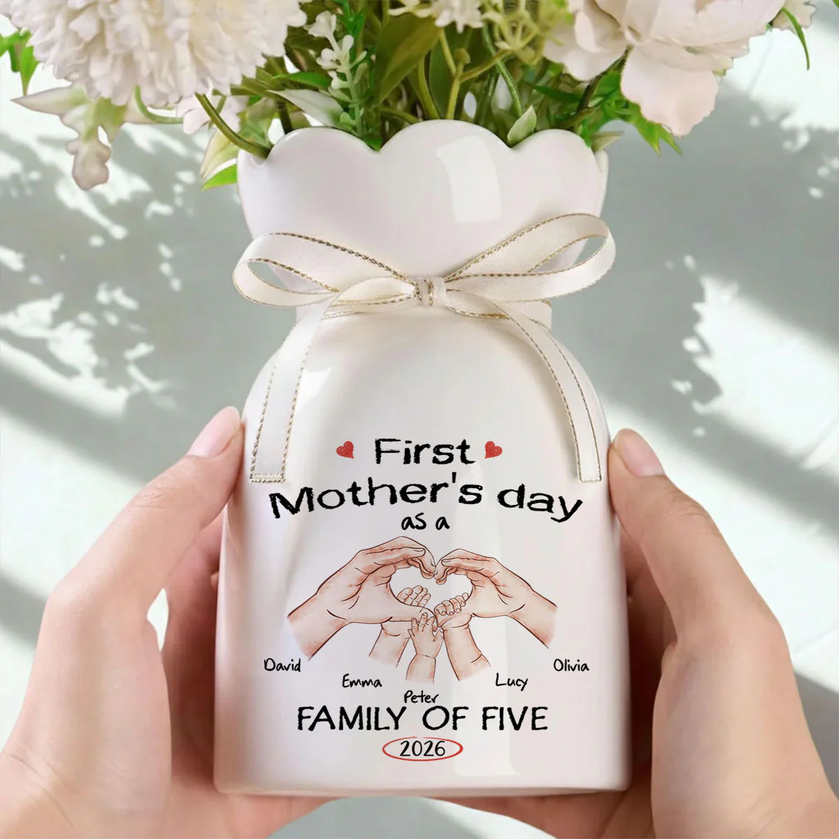 As A Family Of Three - Personalized Custom Ribbon Tie Flower Vase - Image 4
