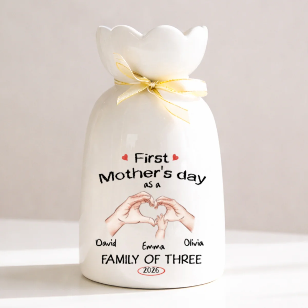 As A Family Of Three - Personalized Custom Ribbon Tie Flower Vase - Image 6